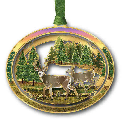 Decorative ornament with deer and forest design on a white background
