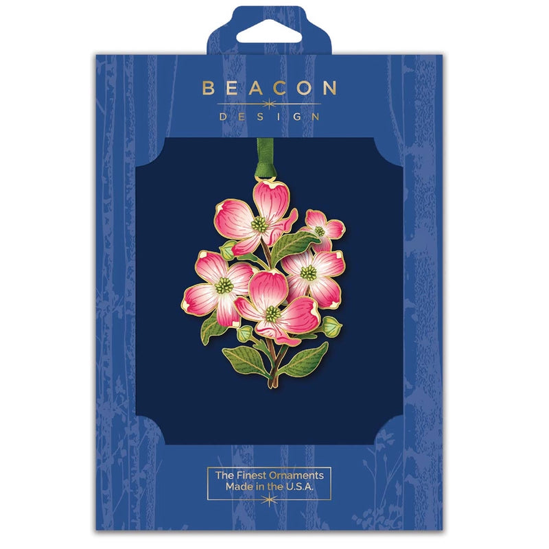 Pink flowering dogwood ornament in Beacon Design packaging. 