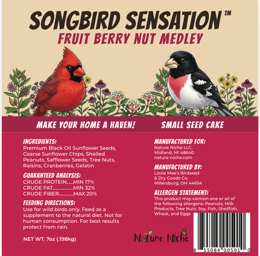 Songbird Sensation - Fruit Berry Nut Small Seed Cake, New Label ingredient analysis