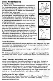 Fliteline Oriole Nectar Feeder Instructions