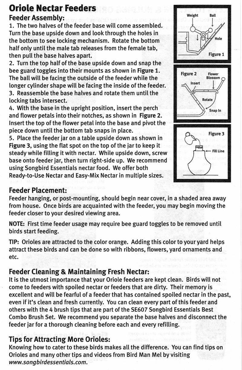 Fliteline Oriole Nectar Feeder Instructions