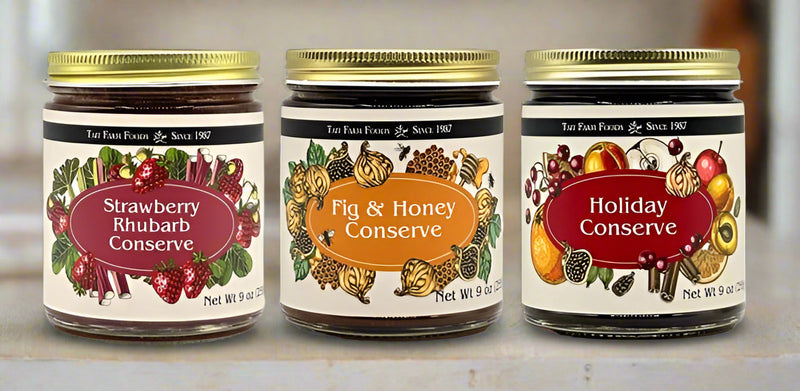 Fruit Spread Variety Pack - Set of 3
Strawberry Rhubarb Canserve, Fig & Honey Conserve, Holiday Conserve