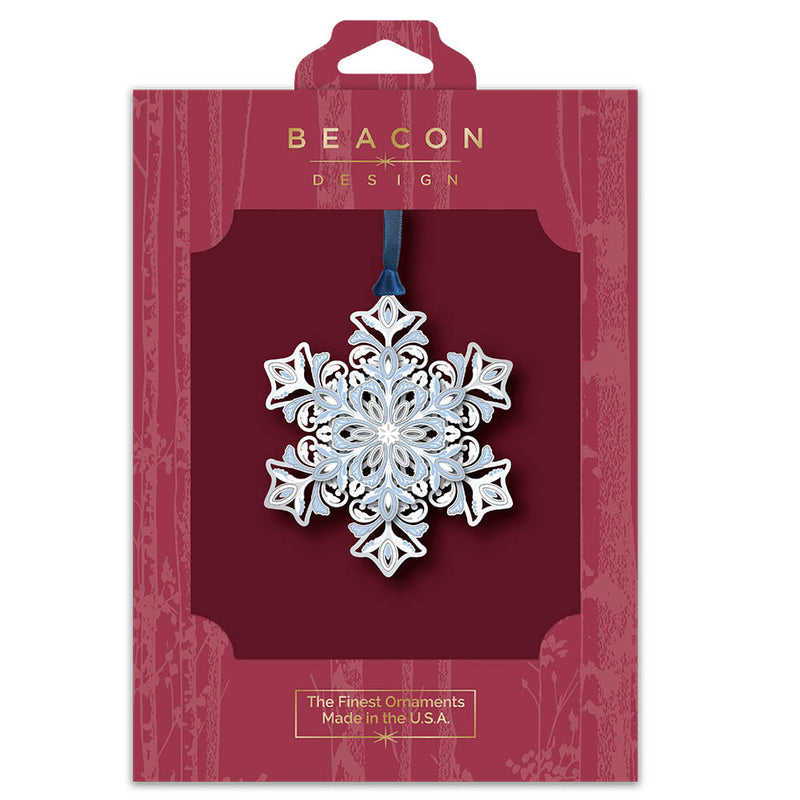 Decorative snowflake ornament in Beacon Design packaging