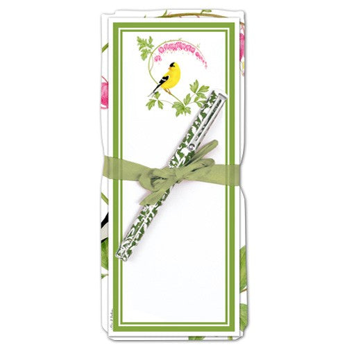 Goldfinch and Bleeding Heart Flour Sack Towel & Magnetic Note Pad Set