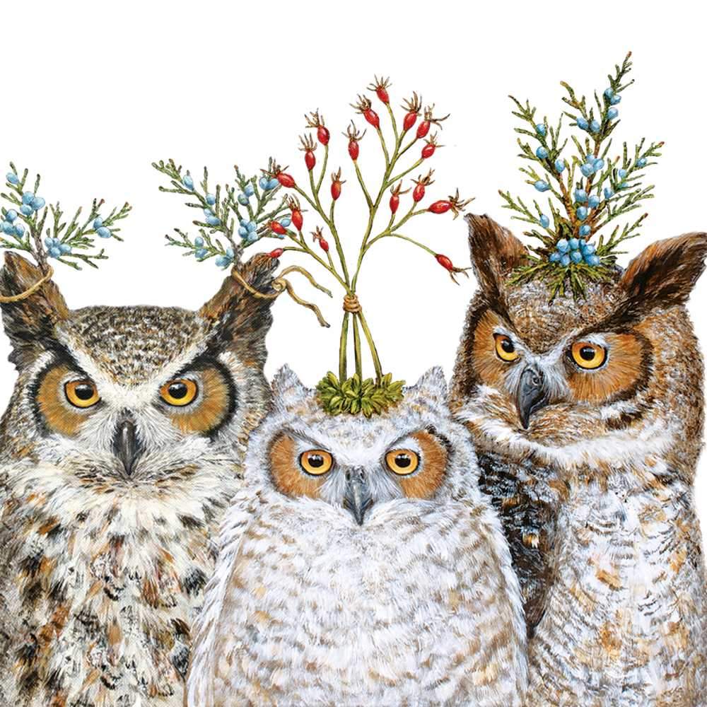 Holiday Hoot Beverage Size Paper Napkins