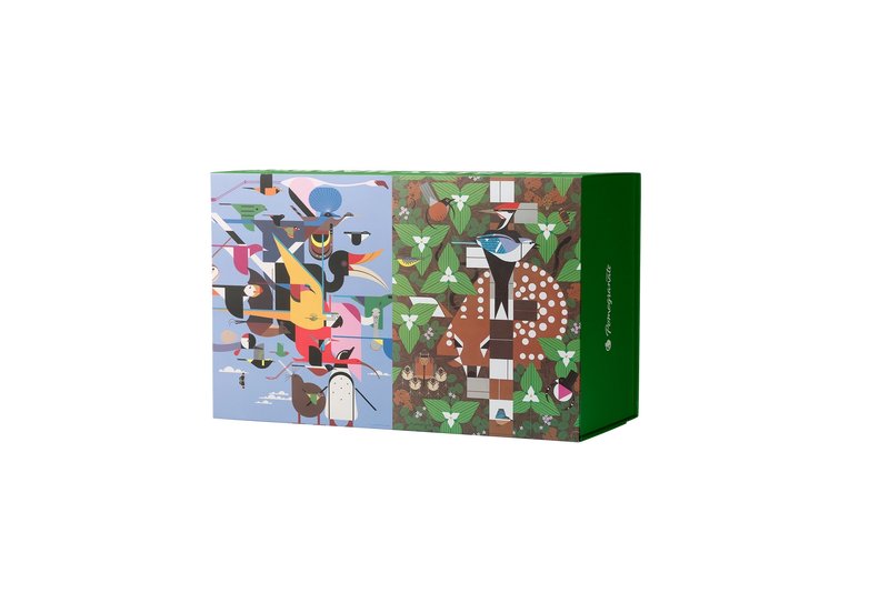 Colorful puzzle box featuring nature artwork by Charley Harper