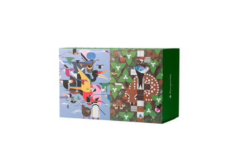Colorful puzzle box featuring nature artwork by Charley Harper