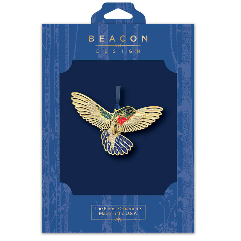 Beacon Design hummingbird ornament in blue packaging on a white background