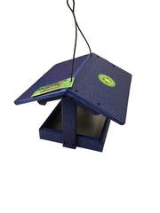 Blue bird feeder with on a white background