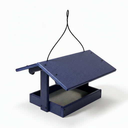 Blue bird feeder with on a white background