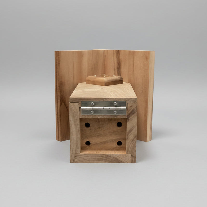 Chickadee/Wren Nest Box with Peaked Roof - Tigerwood
bottom of nesting box