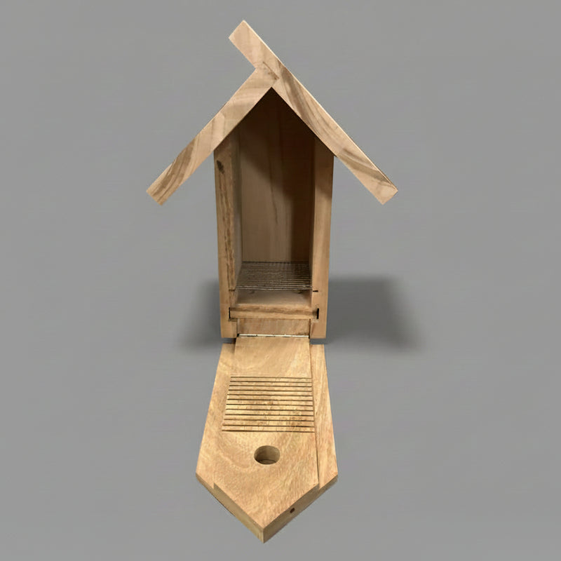 Chickadee/Wren Nest Box with Peaked Roof - Tigerwood
nest box interior