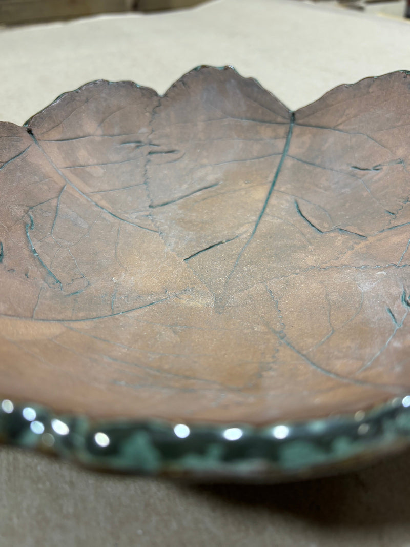 upclose of details on cottonwood leaf bowl