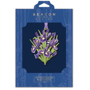 Iris Bouquet ornament displayed in Beacon Design packaging on a blue background