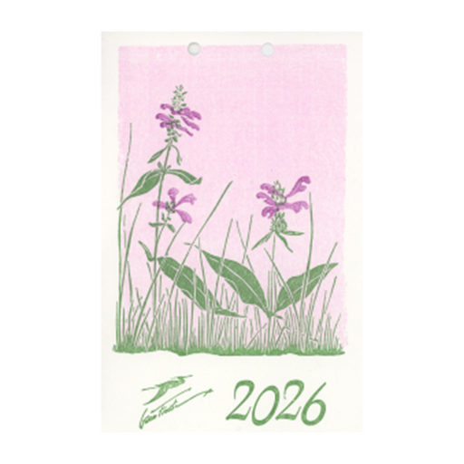 Calendar with floral design and '2026' on a pink background