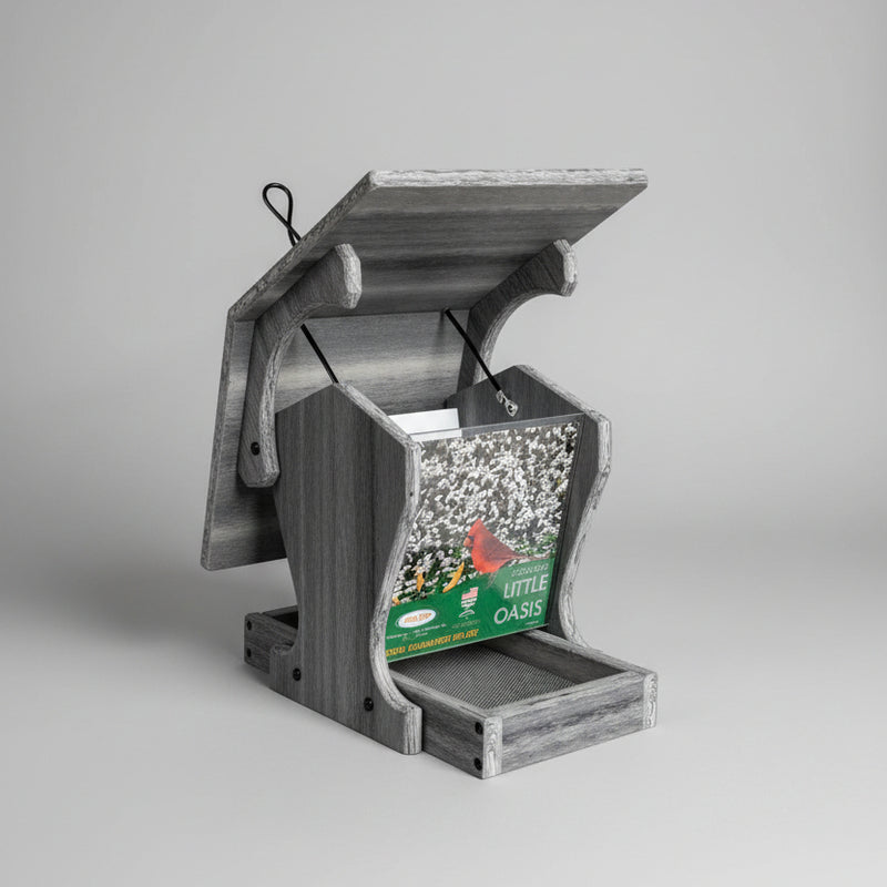 Little Oasis Recycled Bird Feeder - marble grey lift roof for filling
