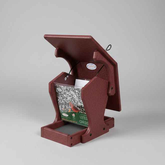 Little Oasis Recycled Bird Feeder - cherrywood lift roof for filling