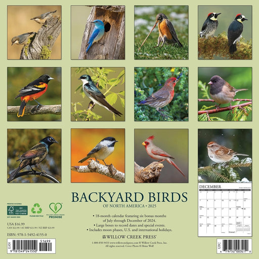 Backyard Birds Wall Calendar 
Back Cover 