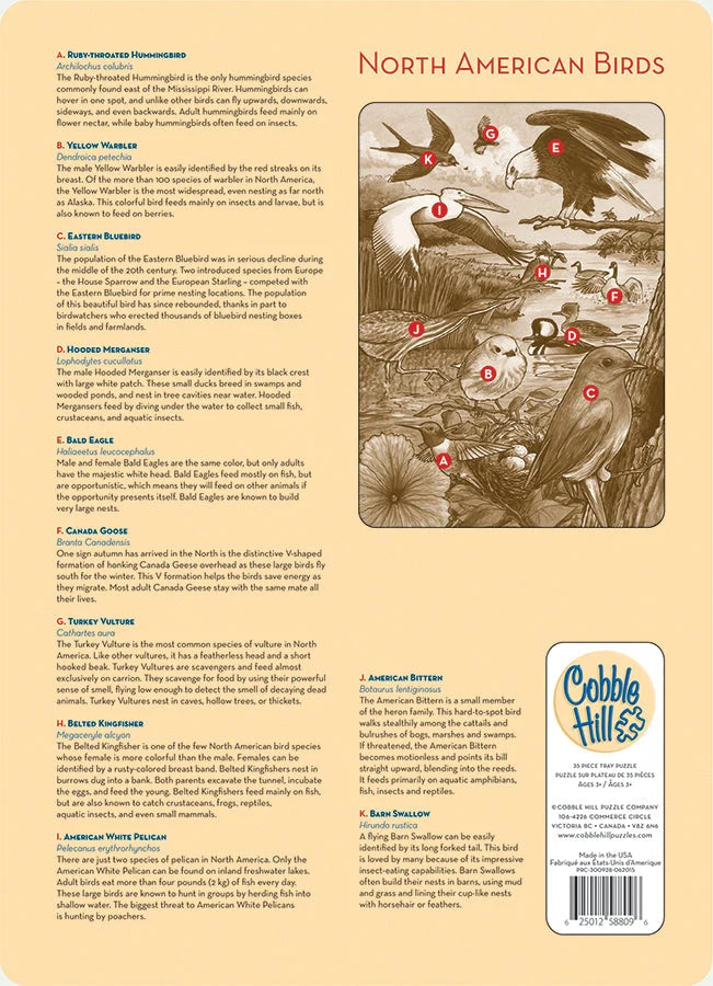 Cobble Hill North American Birds 35 Piece Tray Puzzle
back of puzzle with bird identification and info