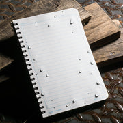 Notebook paper with water droplets