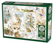 Cobble Hill puzzle box featuring winter wildlife illustrations on a white background