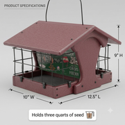 Oasis Bird feeder with dimensions and capacity details 