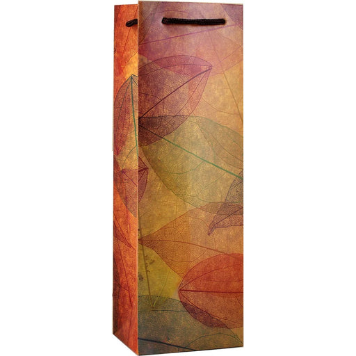 Wine bottle bag with exoskeleton leaf pattern on a white background