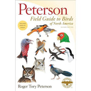 Book cover of 'Peterson Field Guide to Birds of North America' with illustrations of various birds.