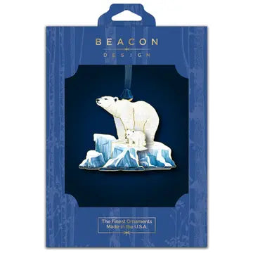 Polar bear and cub ornament with 'Beacon Design' packaging