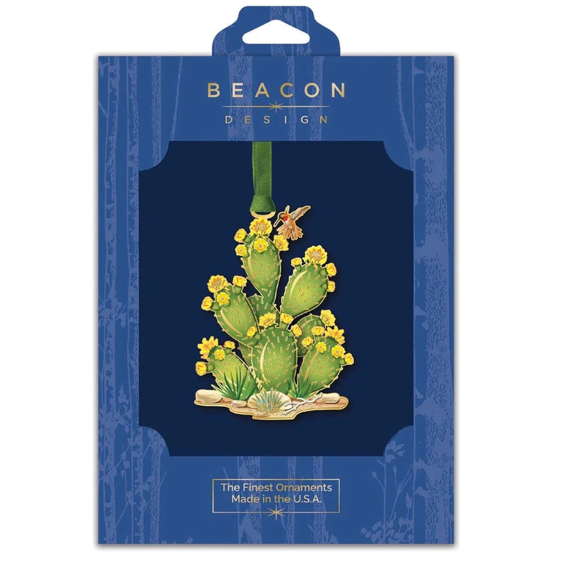 Prickly Pear Cactus ornament in Beacon Design packaging with a  blue background