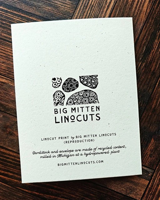 Clover Babies - Linocut Bunnies Card
back of card