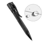 Black pen with a close-up inset showing a droplet on a white background