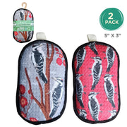 Two reusable sponges with woodpecker design on a white background, labeled as a 2-pack of 5" x 3" items.