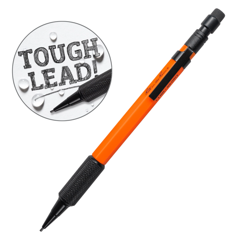 Orange and black pencil with 'Tough Lead!' badge on a white background