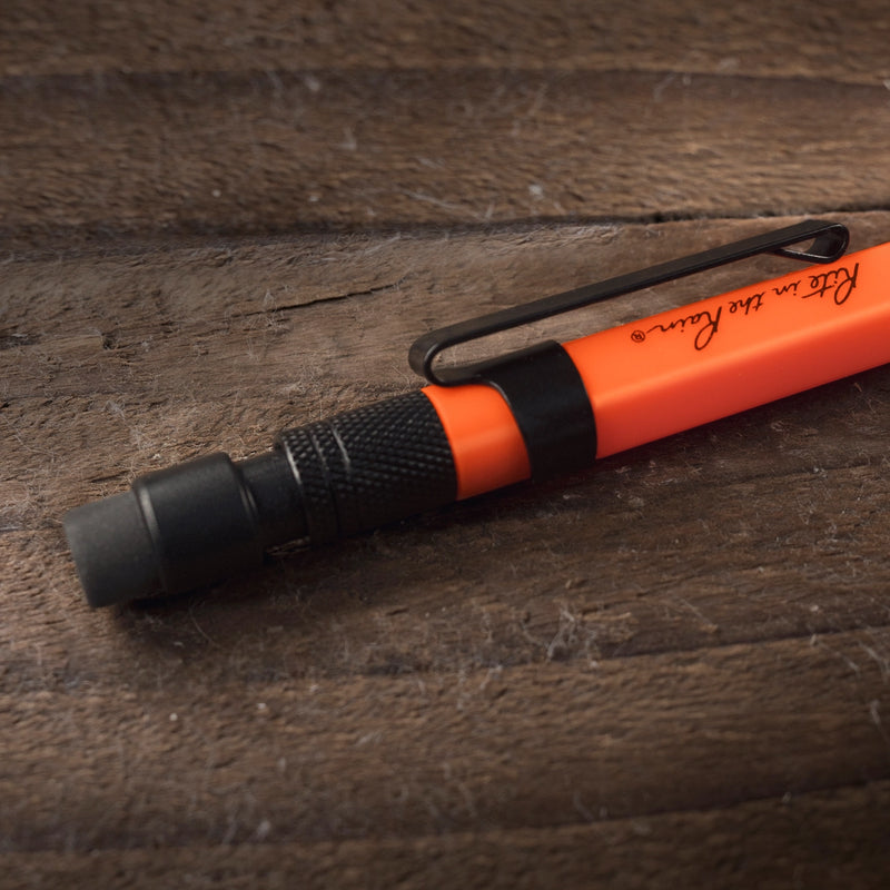 up close of orange mechanical pencil eraser 