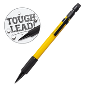 Yellow mechanical pencil with black grip and eraser, featuring 'Tough Lead!' text on a white background.