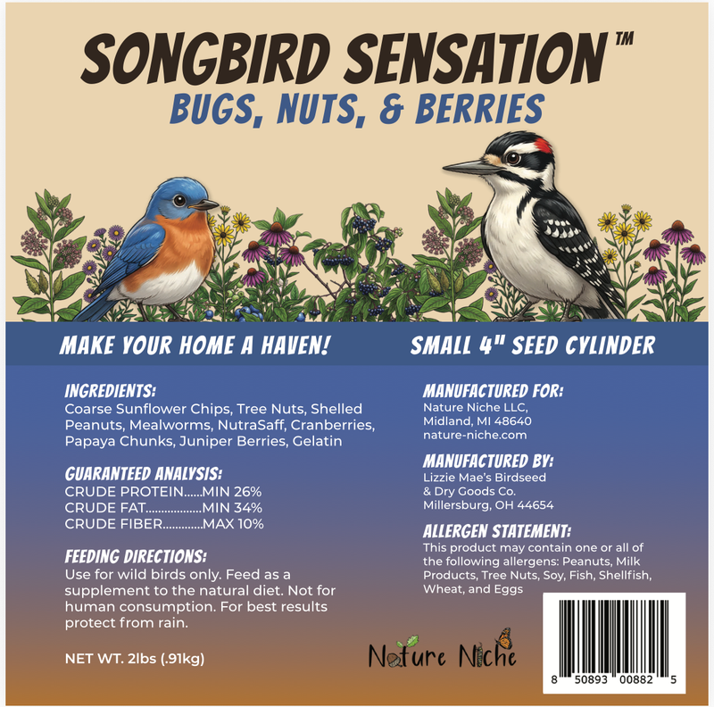 Songbird Sensation Bugs, Nuts & Berries new label ingredient analysis