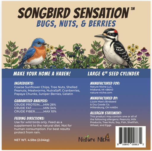 Songbird Sensation bugs, nuts & berries  new label ingredient analysis 