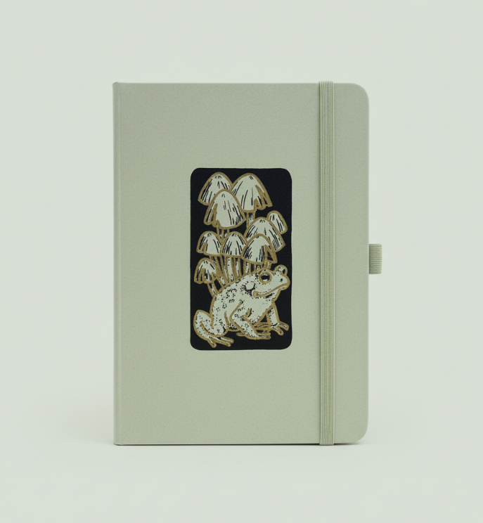 Frog and Mushrooms Eco-Friendly Upcycled Kiwi Notebook
