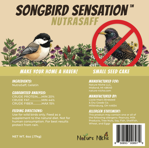Songbird Sensation NutraSaff Seed Cake New Label - ingredient analysis