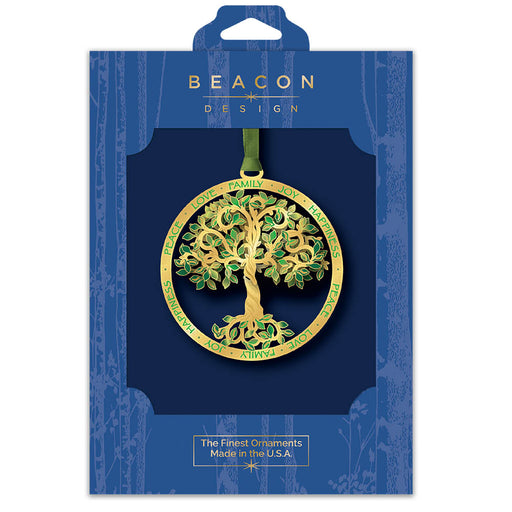 Tree of Life ornament in Beacon Design packaging with a blue background