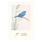 Calendar with a blue bird on a branch design, featuring the year 2026.