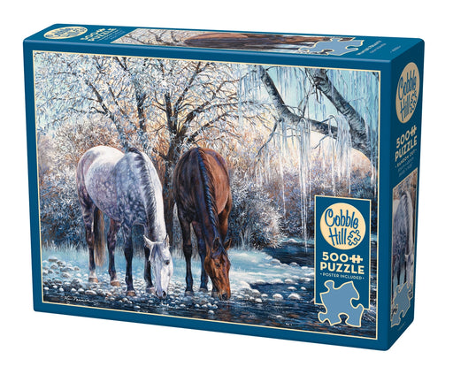Cobble Hill puzzle box featuring Winters Beauty painting of horses in winter scenery