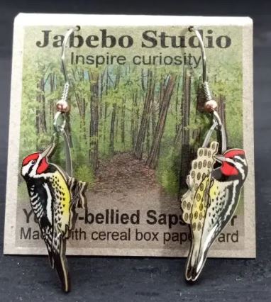 Yellow Bellied Sapsucker Earrings with packaging