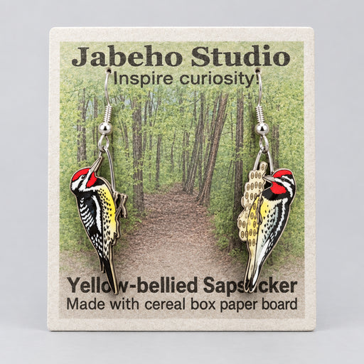 Yellow Bellied Sapsucker Earrings with packaging