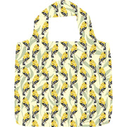 Reusable shopping bag with goldfinch pattern on a white background