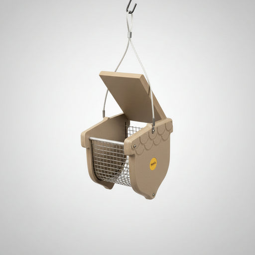Recycled Acorn Peanut Feeder - tan
roof opens for filling