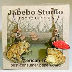 American Toad Earrings with packaging