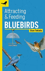Book cover of 'Attracting & Feeding Bluebirds' by Stan Tekiela with images of bluebirds and a bird feeder.