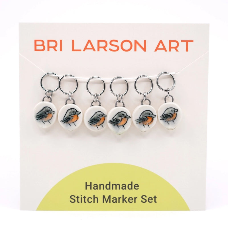 Baltimore Oriole Stitch Marker Set with packaging